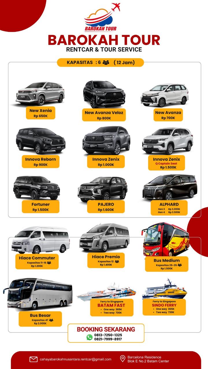 List Harga Sewa Mobil Batam Barokah Tour &Travel