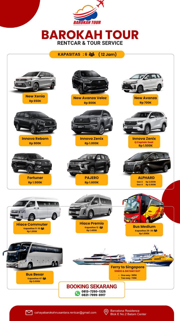 Harga sewa mobil Batam Barokah Tour & Travel